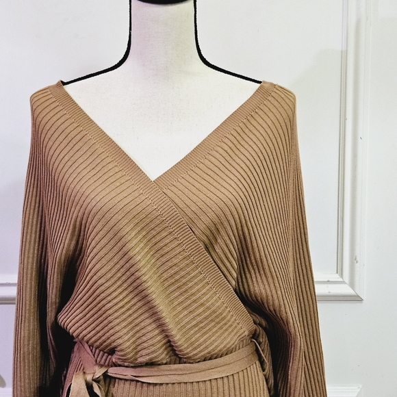Love Tree Tan Ribbed Front Cross Long Sleeve Lightweight Sweater Dress,Large,NWT - Picture 13 of 16